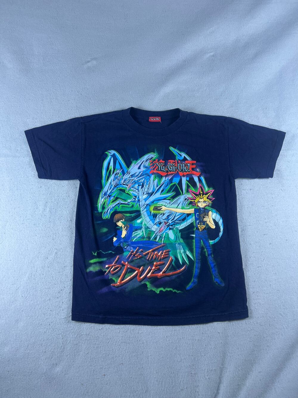 Vintage Yu-Gi-Oh T-Shirt Youth L Blue Anime It's Time To Duel Graphics Print Tee
